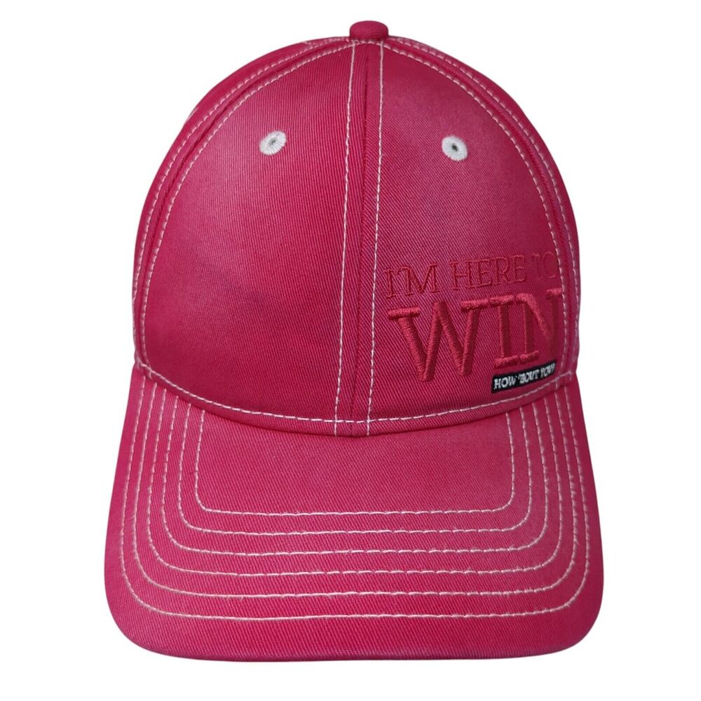 I'm Here To Win How 'Bout You? Strapback Hat Pink One Size Adjustable Classic